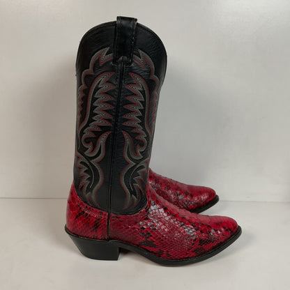 Vintage Laredo Ruby Red Python Snakeskin Cowboy Boots 8 D USA Made Back Cut