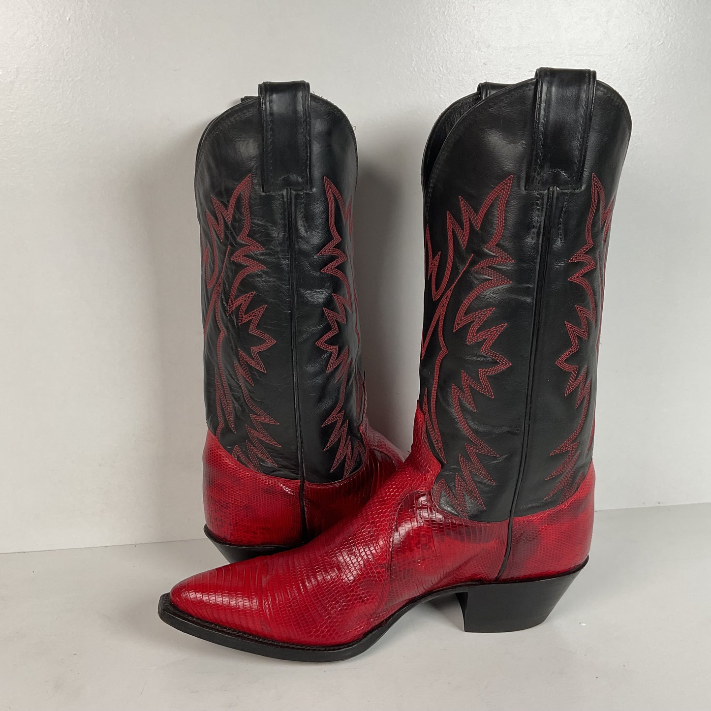 Vintage Justin Teju Lizard Cowgirl Boots | USA Made | Ruby Red | Women’s 7.5 B