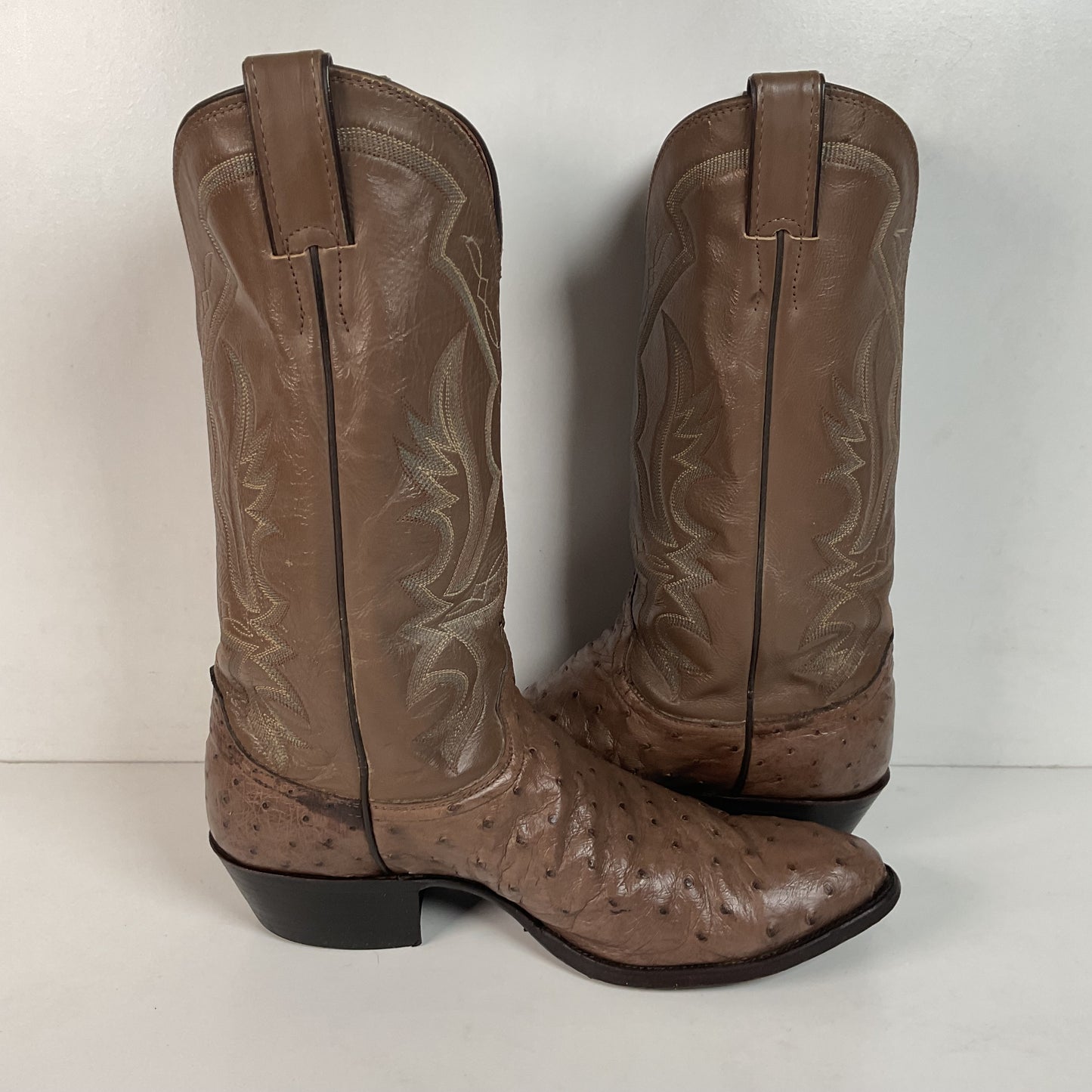 Justin Full Ostrich Quill Cowboy Boots 10 E USA Made Exotic