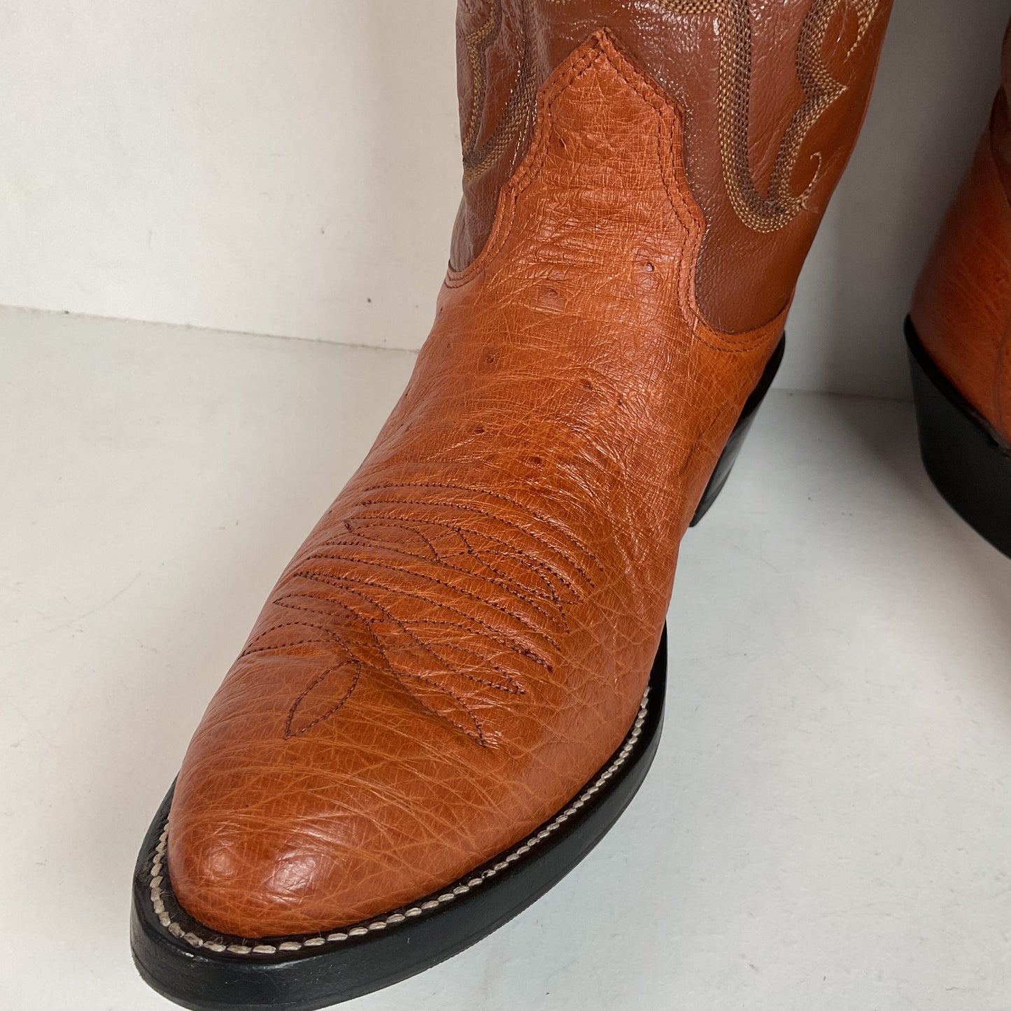 Vintage Nocona Exotic Smooth Ostrich Cowboy Boots Men’s 10.5 C Peanut Brittle