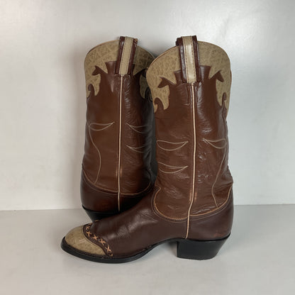 Vintage 1960s Tony Lama Wingtip Cowboy Boots 9 D Gold Label Recraft