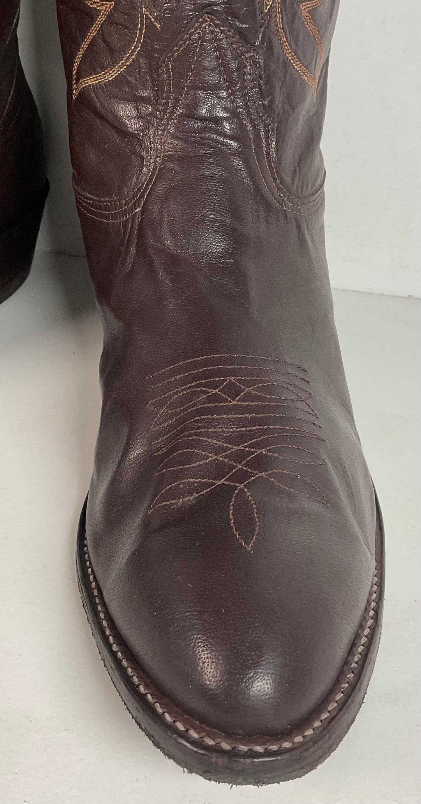 Vintage Nocona Brown Boar Skin Cowboy Boots 13 D Wild Pig