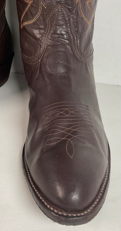 Vintage Nocona Brown Boar Skin Cowboy Boots 13 D Wild Pig