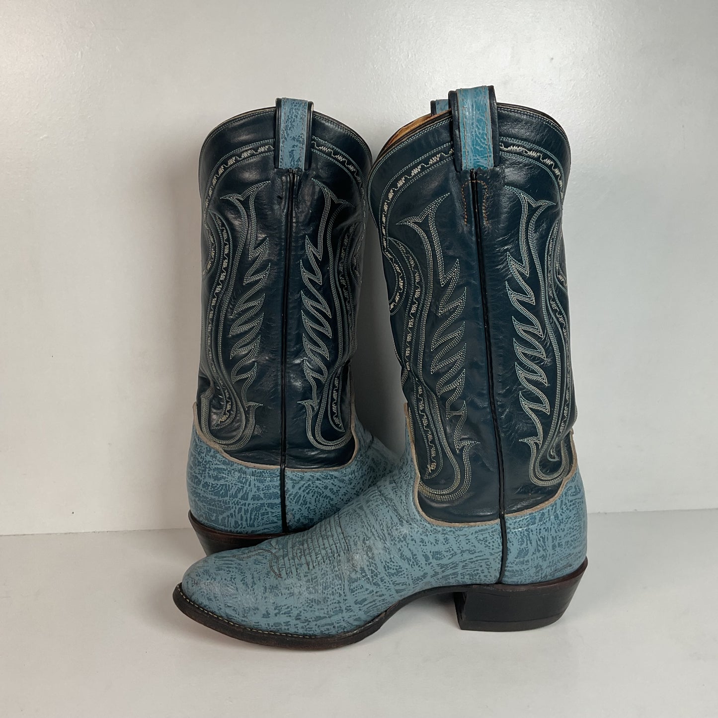 Vintage Tony Lama Blue Antelope Cowboy Boots 10.5 D Exotic Gold Label