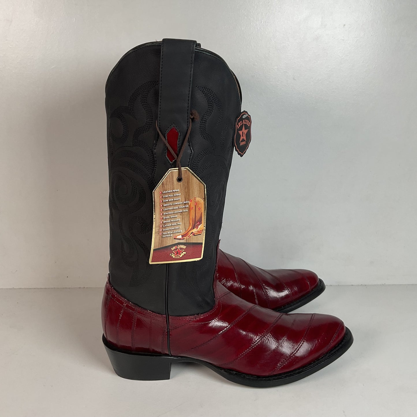Los Altos Eel Skin Cowboy Boots 10 D Burgundy Exotic