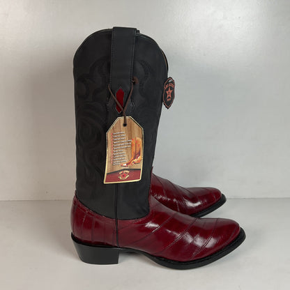 Los Altos Eel Skin Cowboy Boots 10 D Burgundy Exotic