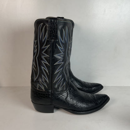 Vintage 1960s Justin Black Sea Turtle Cowboy Boots 10 D USA Made Fort Worth Label Pre-Ban