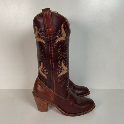 Vintage Dingo Acme Tulip Cowgirl Boots 6 M Tooled USA Made