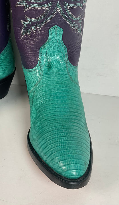 Dan Post Turquoise Cowgirl Boots 6 M Teju Lizard Vamp