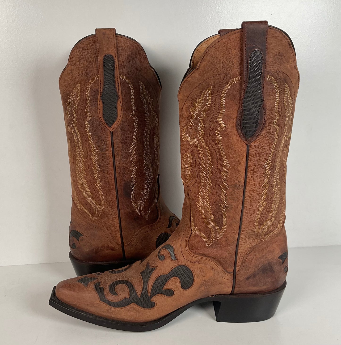 J. B. Dillon Goat Skin Cowboy Boots | Mad Dog | Tooled Inlays | Men’s 9 D