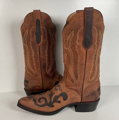 J. B. Dillon Goat Skin Cowboy Boots | Mad Dog | Tooled Inlays | Men’s 9 D
