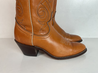 Vintage 1970s Acme Tooled Flower Inlay Cowgirl Boots 6.5 M USA Made