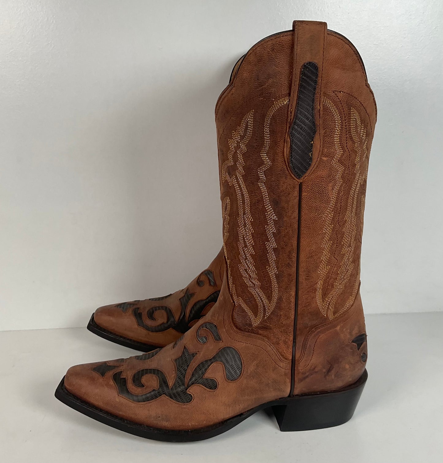 J. B. Dillon Goat Skin Cowboy Boots | Mad Dog | Tooled Inlays | Men’s 9 D