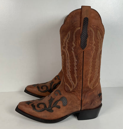 J. B. Dillon Goat Skin Cowboy Boots | Mad Dog | Tooled Inlays | Men’s 9 D