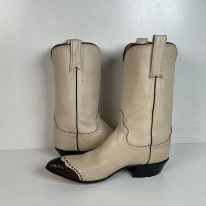 Vintage 1960s Cowtown Lizard Wingtip Cowboy Boots Men’s 8.5 A | Women’s 10