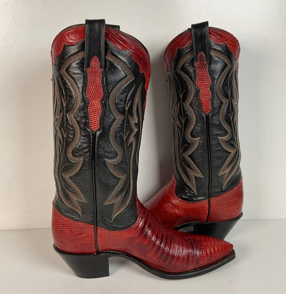 Vintage Dan Post Teju Lizard Cowgirl Boots | Tooled Overlays | Women’s 7.5
