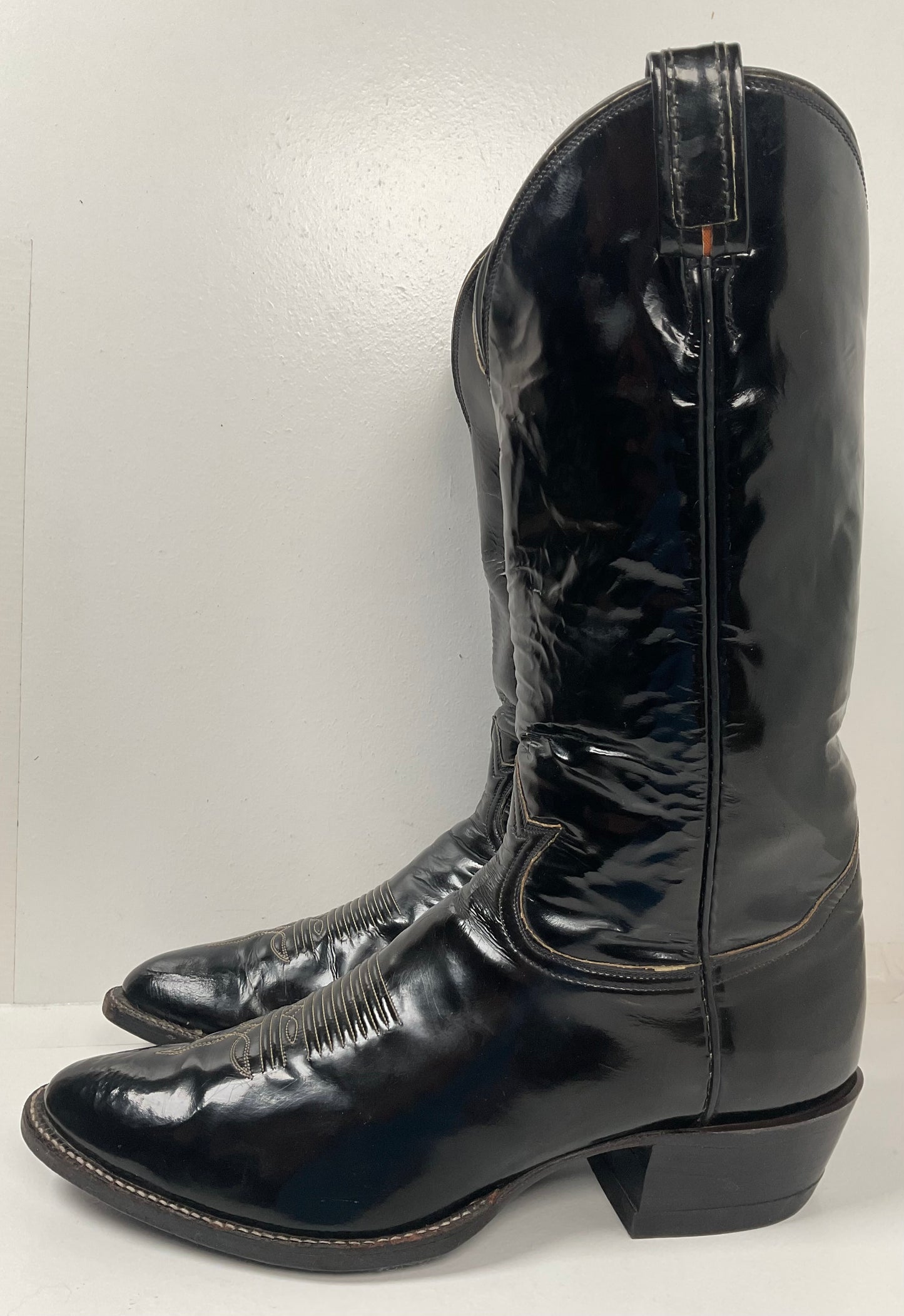 Late 1960s Tony Lama Patent Leather Cowboy Boots 10.5 D Glossy USA Made