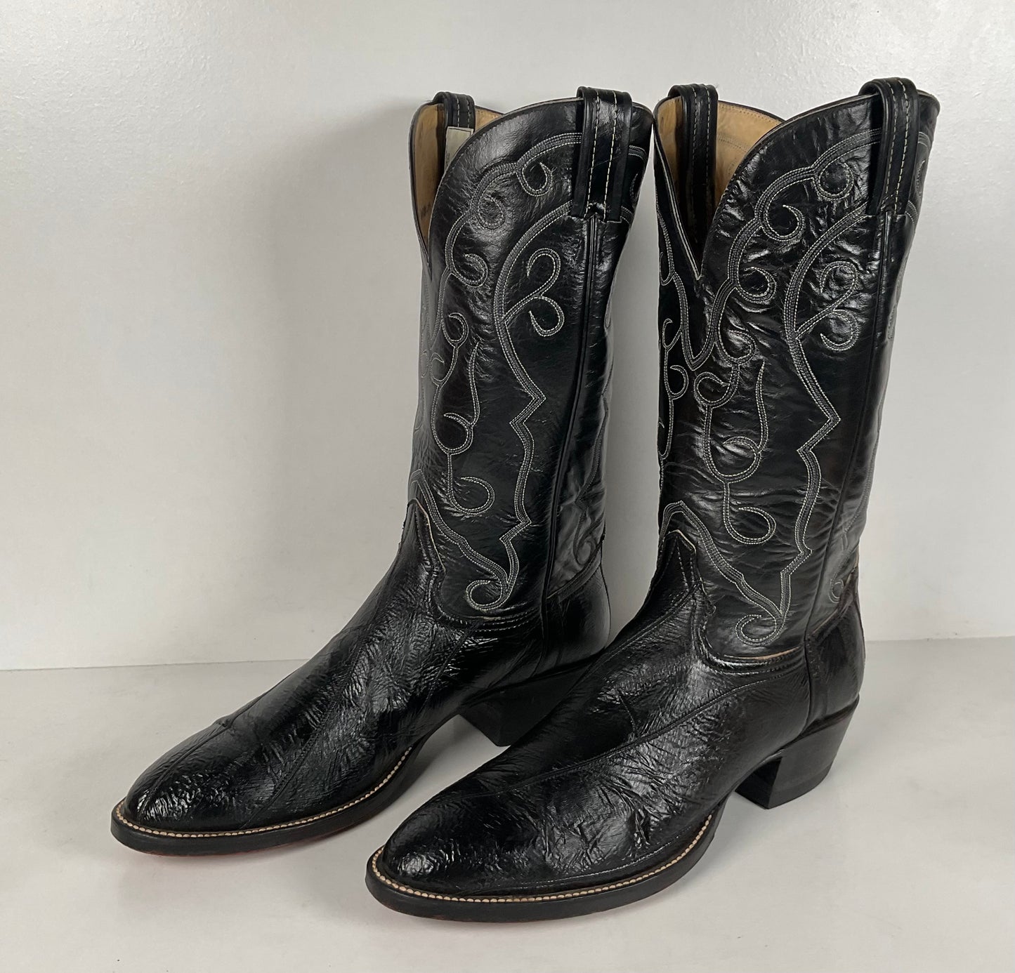 Vintage Hondo Eel Skin Cowboy Boots | Exotic | Black | Narrow | Men’s 11.5 B