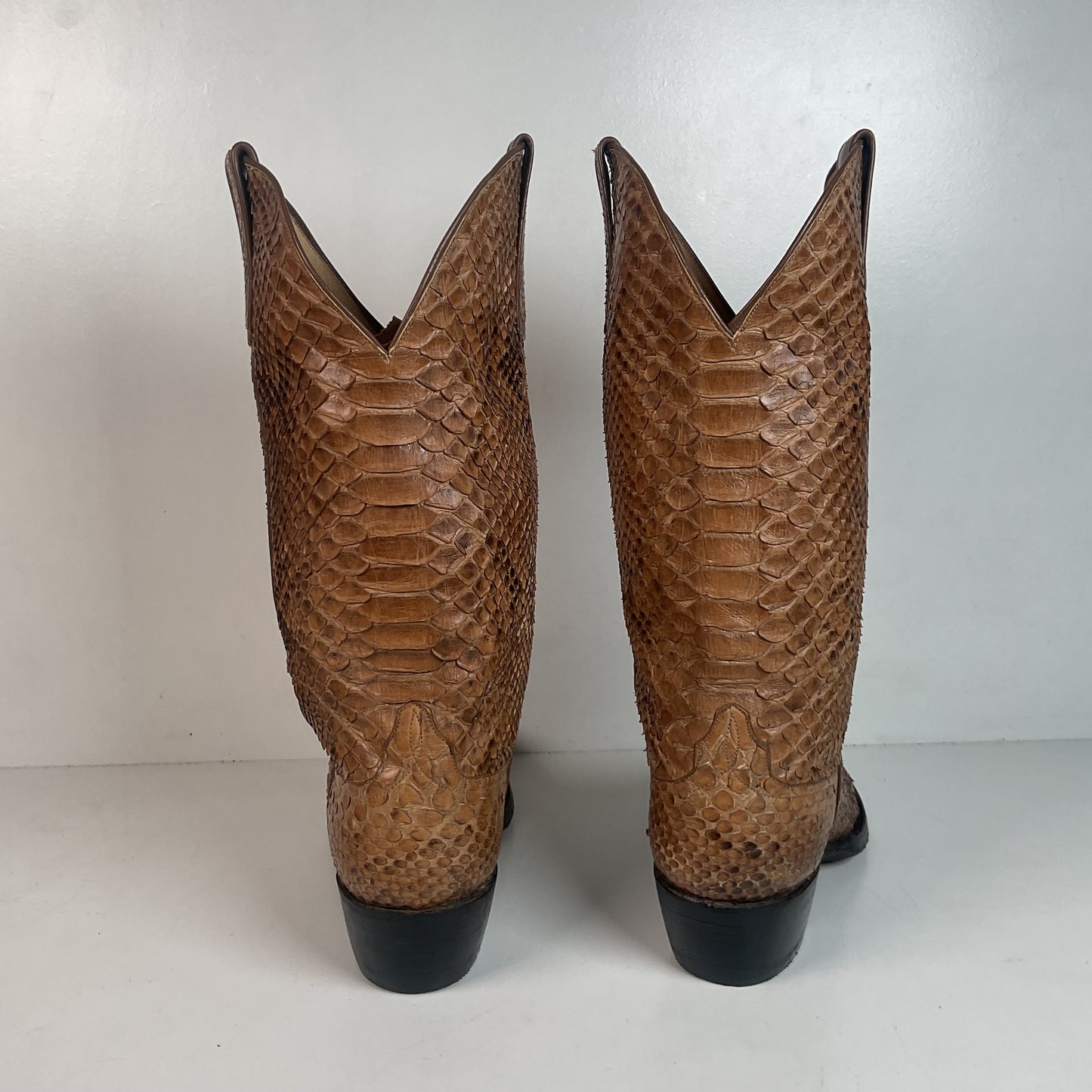 Vintage Full Python Snakeskin Cowboy Boots 8 D Back Cut Recraft