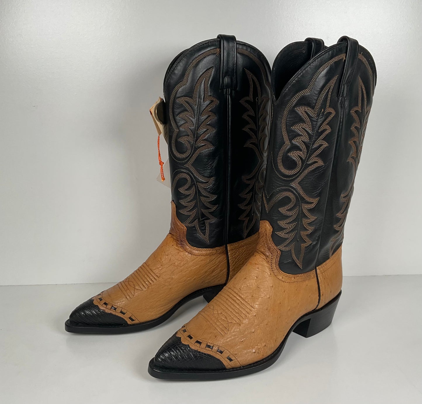 Vintage J. Chisholm Smooth Ostrich Cowboy Boots | Teju Lizard Wingtip | 8.5 EE