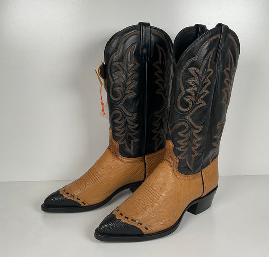 Vintage J. Chisholm Smooth Ostrich Cowboy Boots | Teju Lizard Wingtip | 8.5 EE