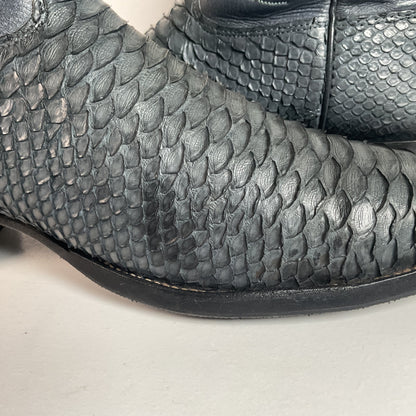 Vintage Nocona Dark Blue Python Snakeskin Cowboy Boots 12 D USA Made