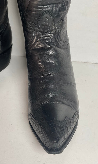 1960s Tony Lama Cowboy Boots Men’s 6 Extra Narrow | Women’s 7 Alligator Wingtip