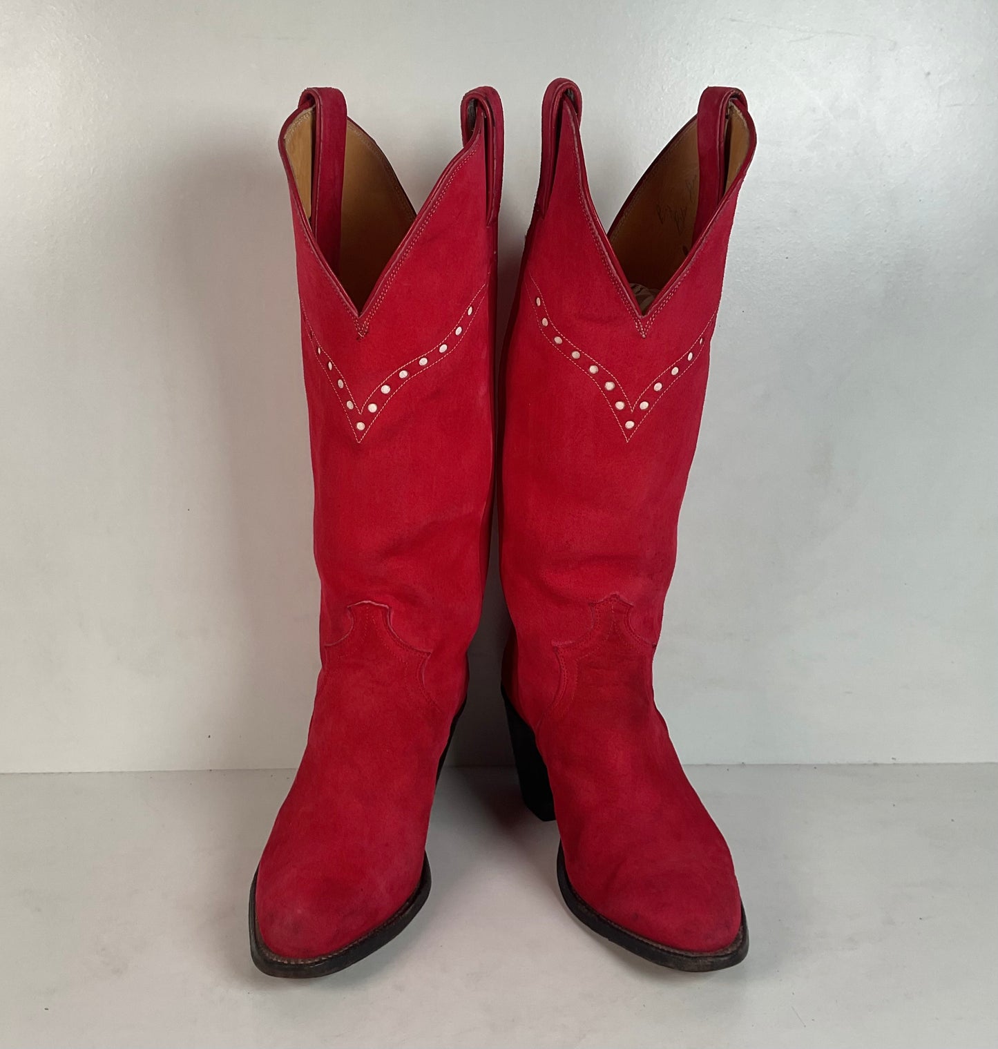 Vintage Justin Red Pig Skin Cowgirl Boots | Brush Off | USA Made | 6 B