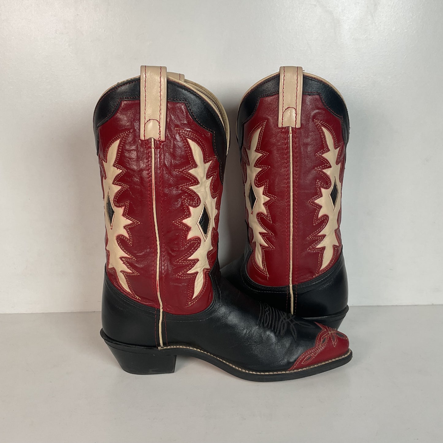 Vintage Dingo Acme Wingtip Cowgirl Boots 7 M USA Made Tooled Inlay