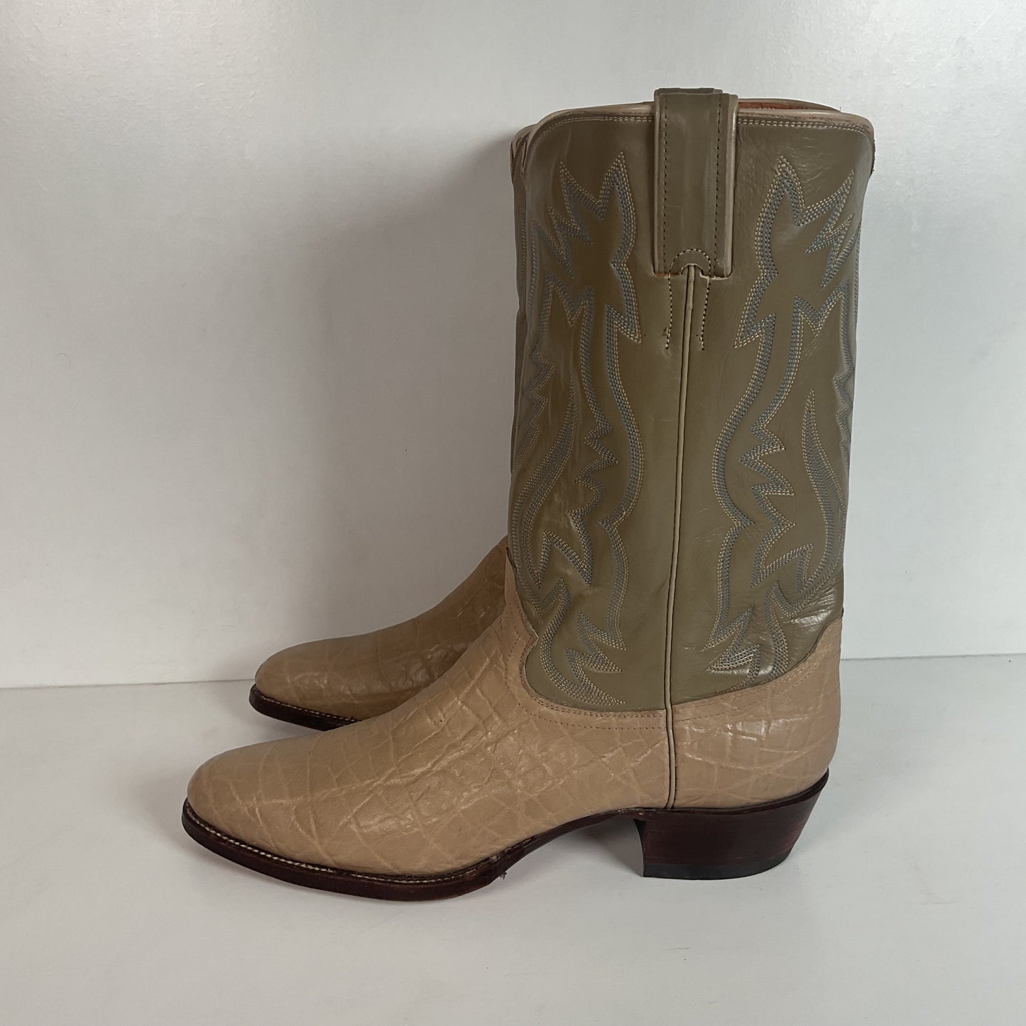 Vintage 1960s Justin Exotic Elephant Cowboy Boots 11 B Old White Label