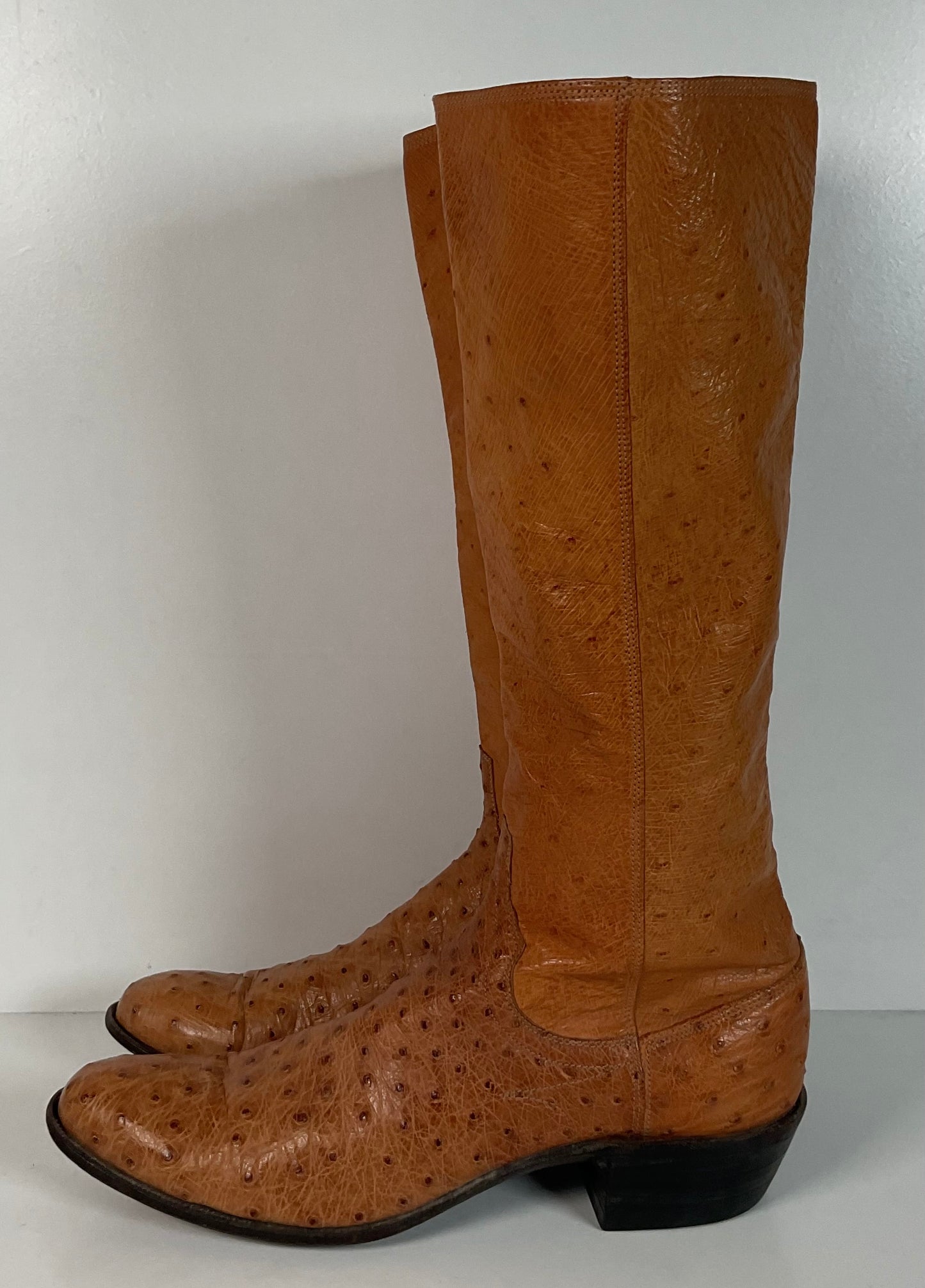 Custom Tall Ostrich Quill Riding Boots 7.5-8 Exotic Cowgirl