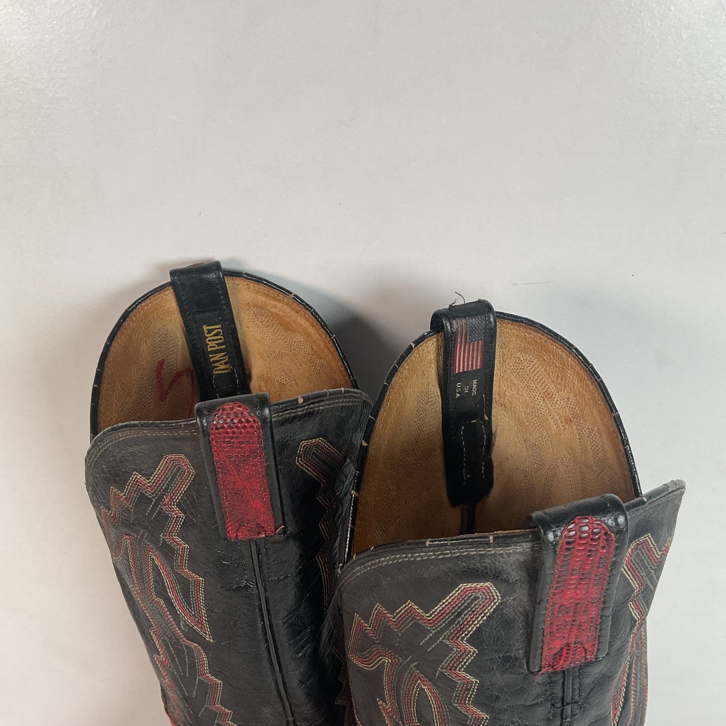 Vintage Dan Post Red Lizard Teju Cowboy Boots Men’s 8 Natural Cut USA Made