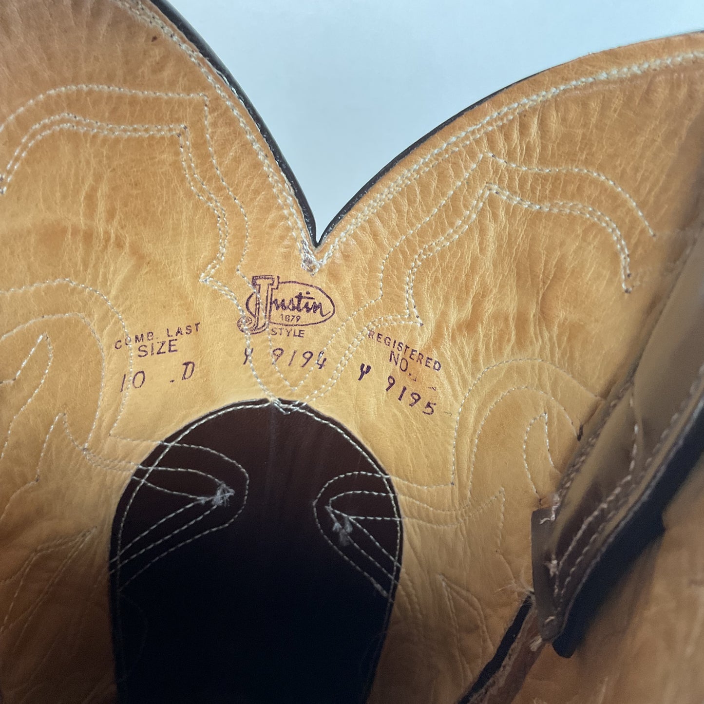 Vintage Justin Cowboy Boots | Brown Calf | Tooled Inlays | USA Made | Men’s 10 D