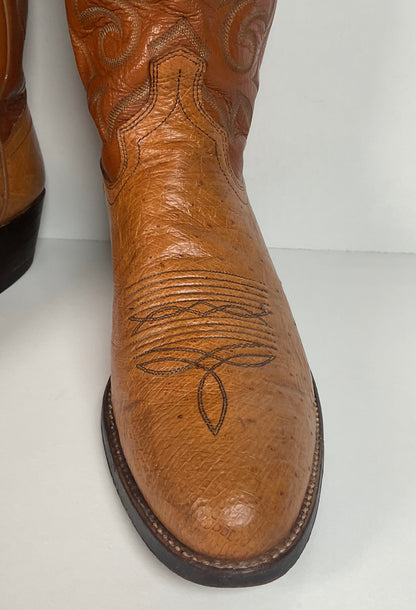 Vintage Dan Post Smooth Ostrich Cowboy Boots | Exotic | Tooled Overlay | 10.5 D