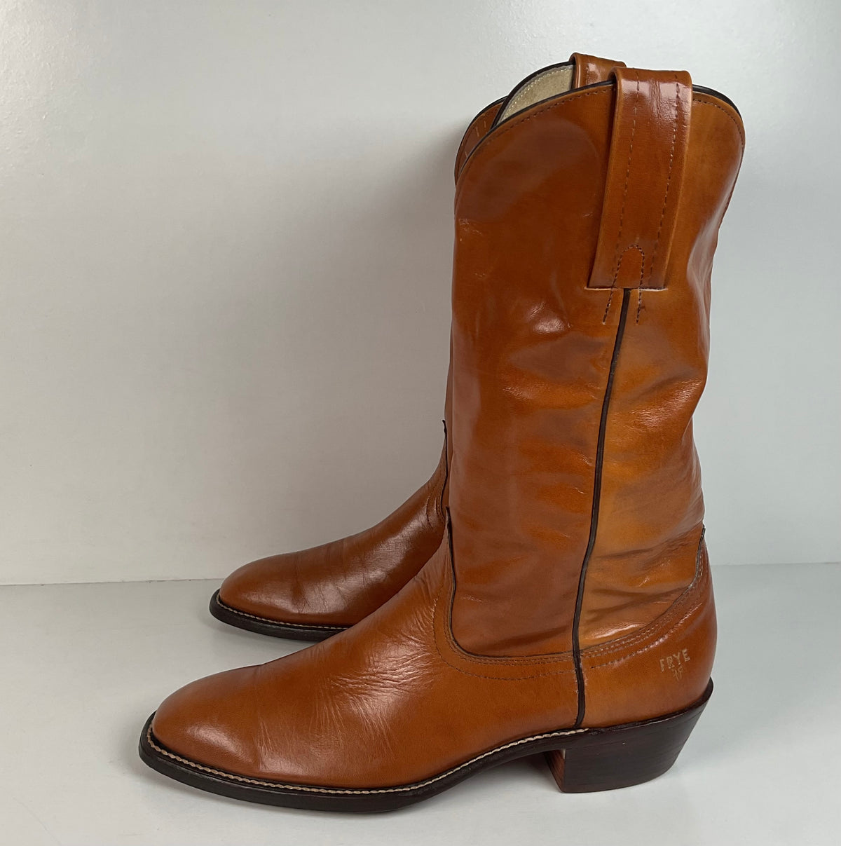 Vintage Frye Cowboy Boots | Burnished Brown Calf | French Toe | Men’s 10.5 D