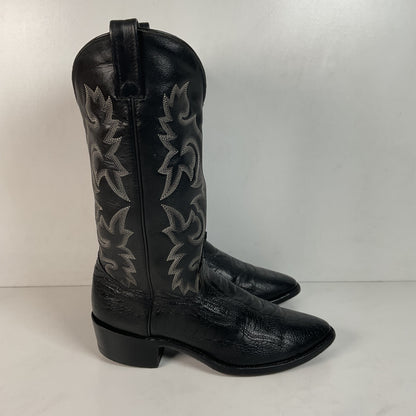 Vintage J Chisholm Exotic Ostrich Leg Cowboy Boots 9 D Classic Black USA Made