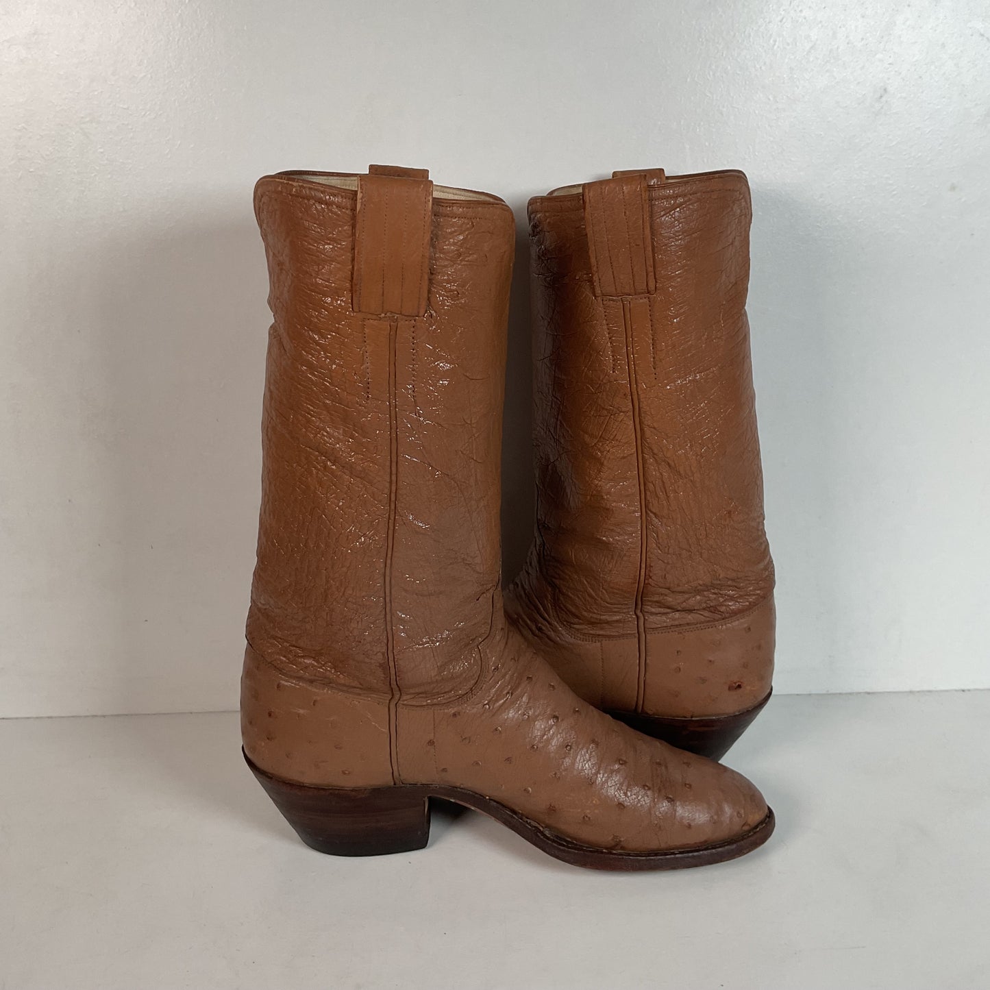 Vintage M.L. Leddy Full Ostrich Quill Cowboy Boots Custom Thrashed