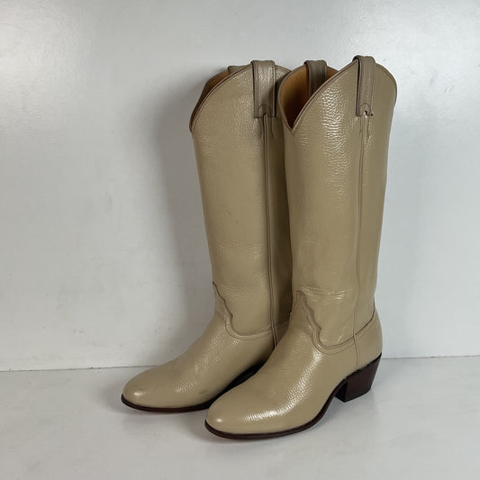 Vintage Justin Tall Cowgirl Boots | USA Made | Bone White | Women’s 8 B