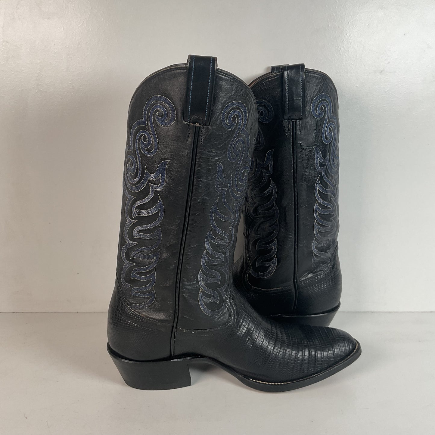 Black Lizard Teju Cowboy Boots 11 D Round Toe