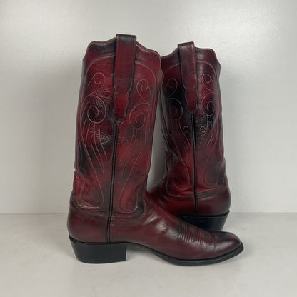 Custom Black Cherry Cowboy Boots | Goat Skin | Extra Narrow | 10.5 AA