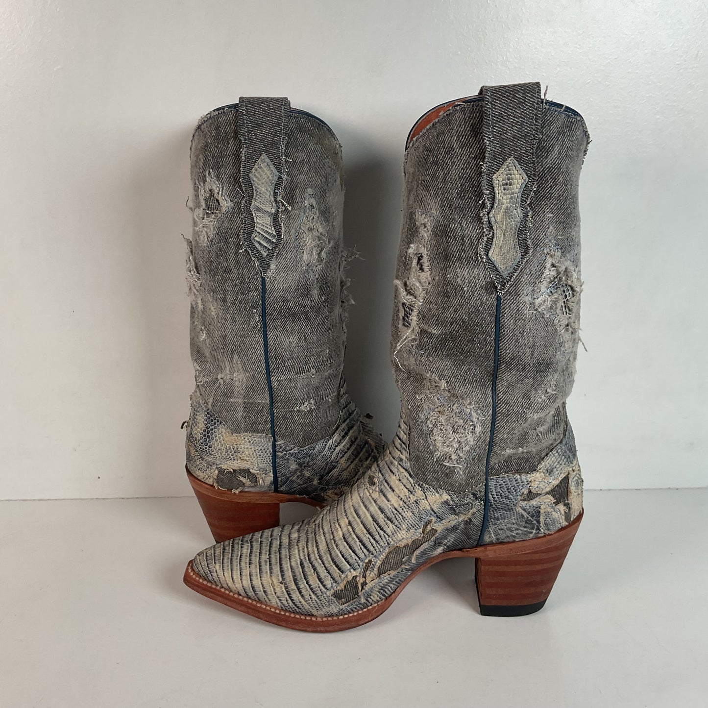 Dan Post Buckshot Lizard Cowgirl Boots 7.5 M Halloween Denim