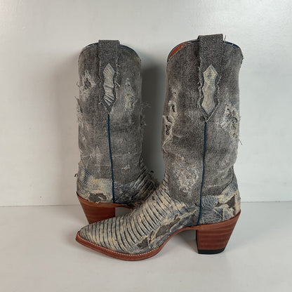 Dan Post Buckshot Lizard Cowgirl Boots 7.5 M Halloween Denim