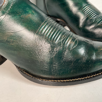 Vintage 1960s Tony Lama Emerald Green Cowboy Boots 10 E Distressed Gold Label