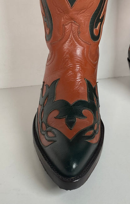 Vintage Caboots Wingtip Cowboy Boots | Tooled Inlays | Men’s 8 | Women’s 9