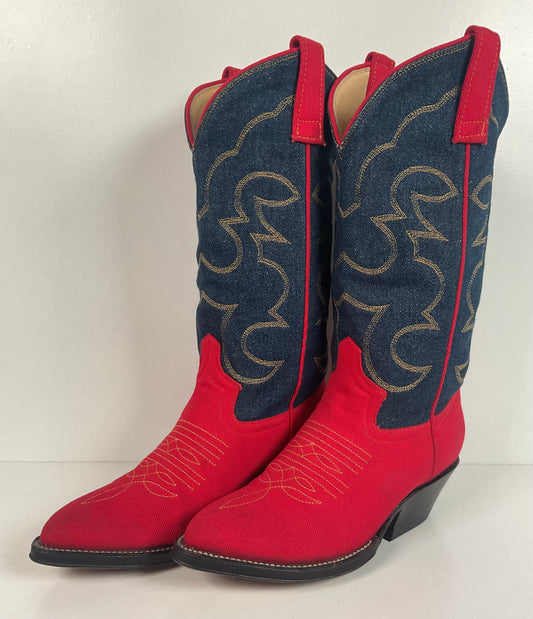 Vintage Red Denim Cowgirl Boots 6.5 B Custom Made