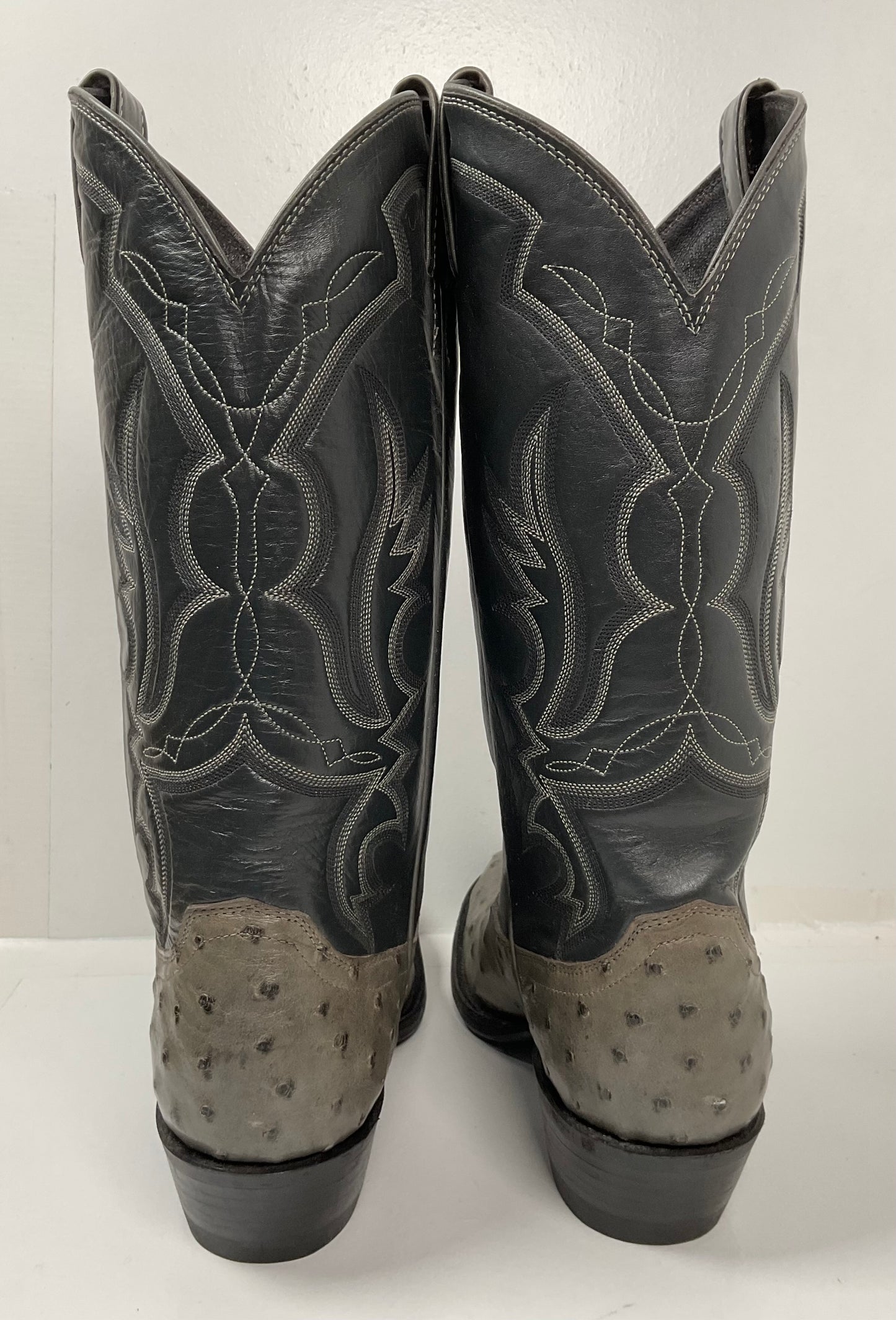 Vintage Justin Grey Ostrich Quill Cowboy Boots 9.5 D Exotic USA Made Deadstock