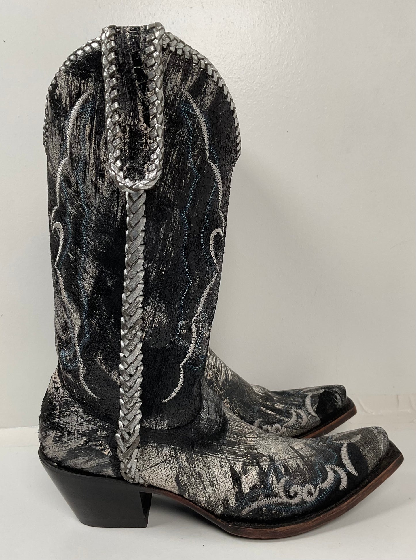 Lucchese Bootmaker Crazy Horse Cowgirl Boots 8 B Distressed Metallic Leather