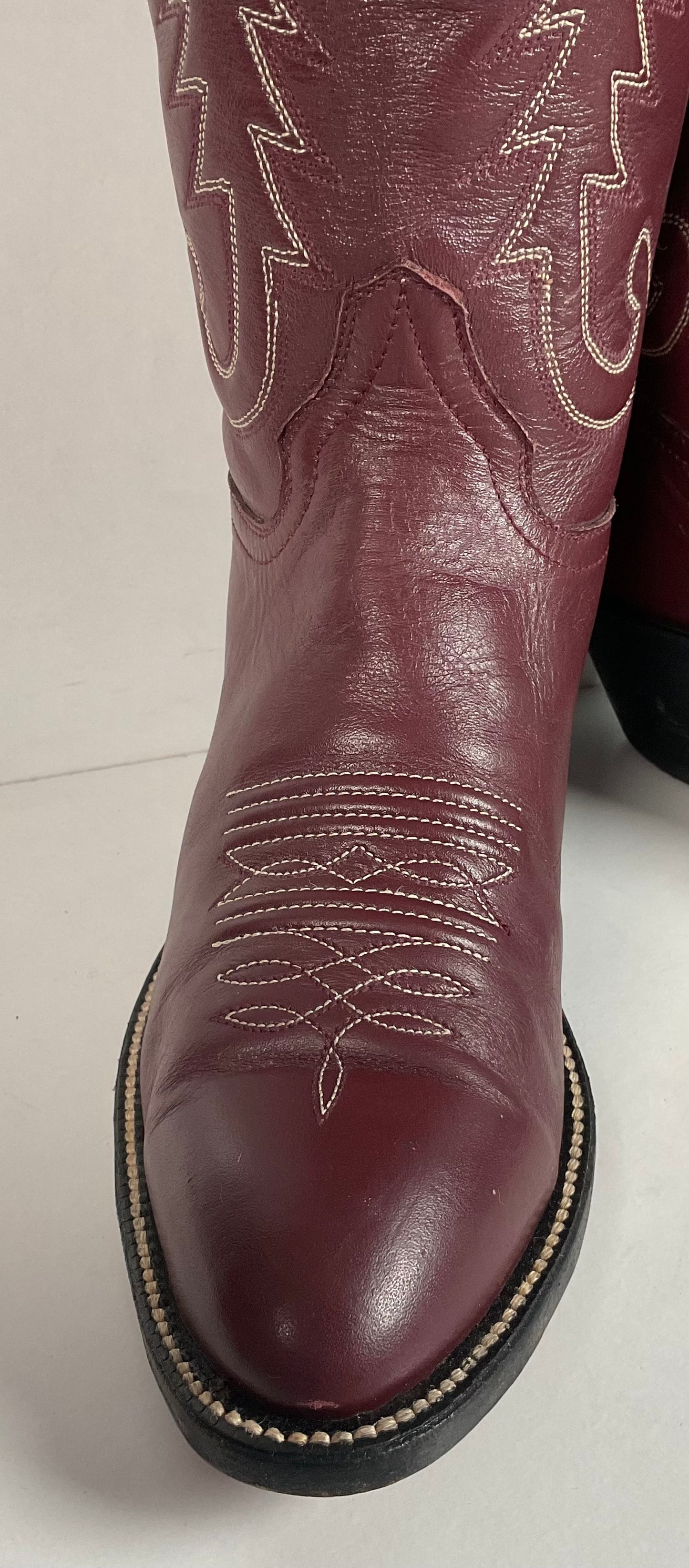 Vintage Hondo 18” Burgundy Cowgirl Boots 6.5 A Stitched