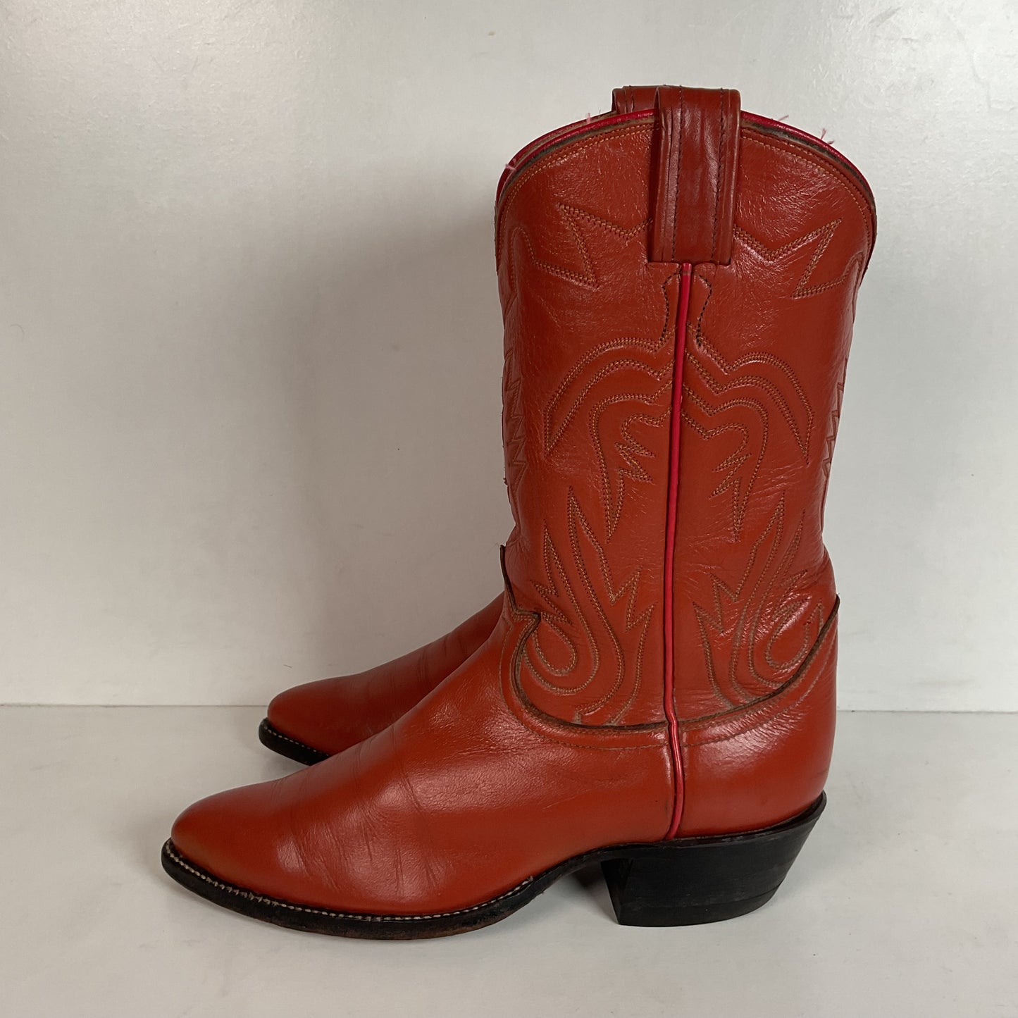 Vintage Tony Lama Burnt Orange Cowgirl Boots 6.5 C Tooled Inlay