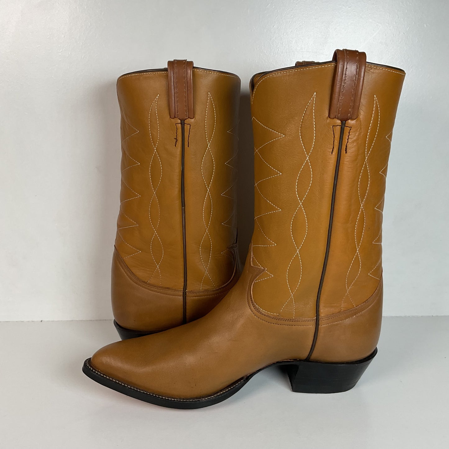 Vintage 1960s Tony Lama Gold Label Cowboy Boots 12 E Carmel Brown